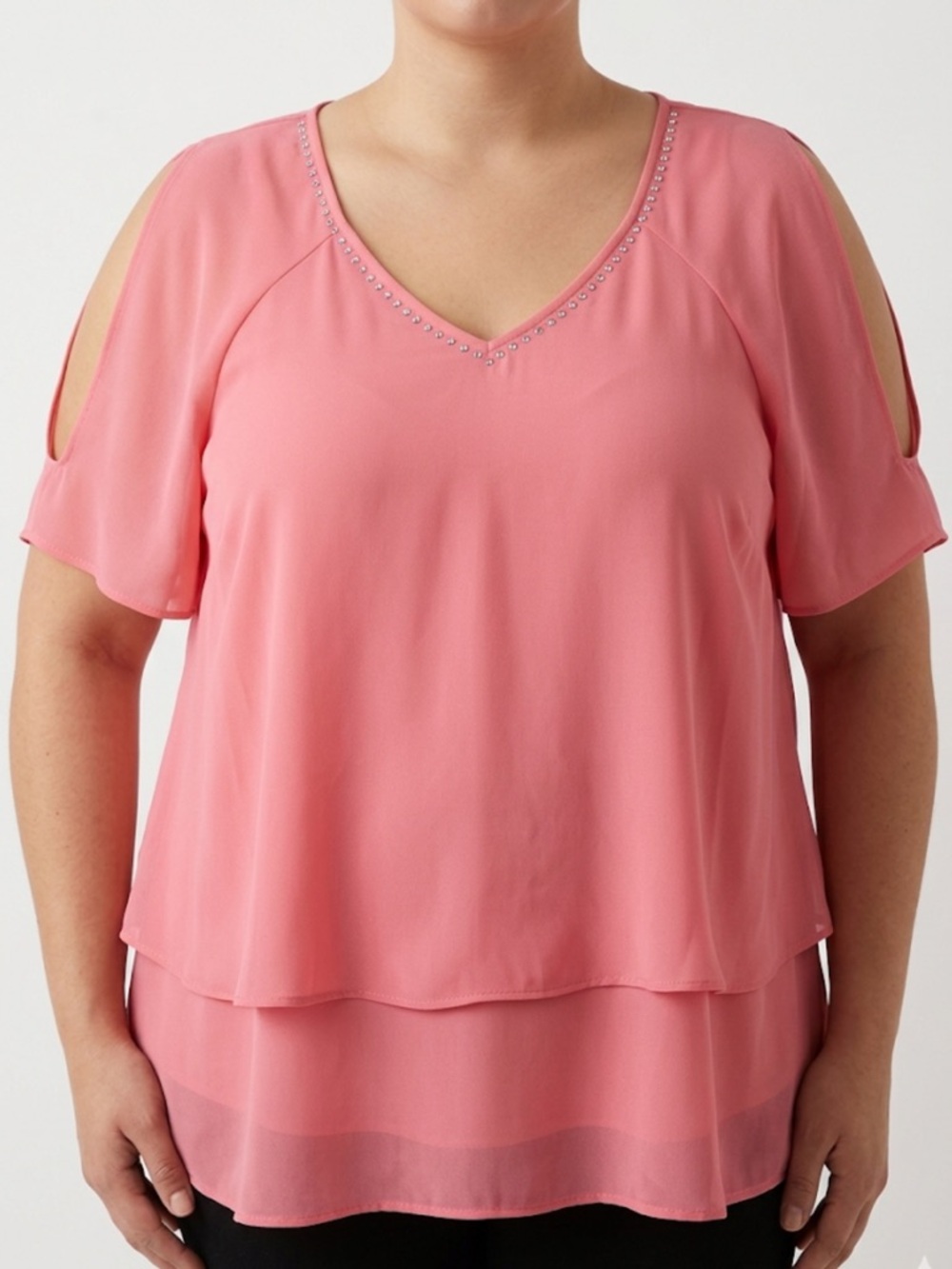 Juicy Couture‎ Women's Rhinestone Studded V Neck Cut Out Arm Blouse Size XXL